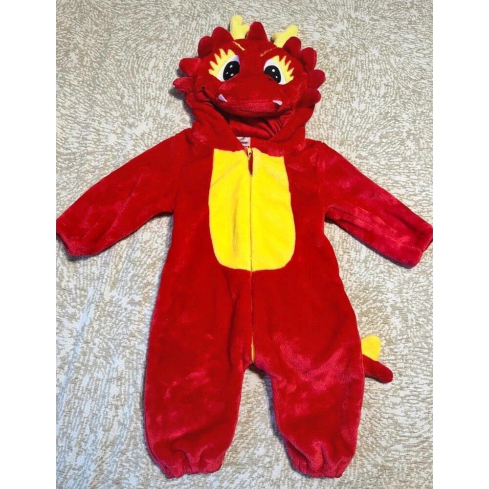 Michley Baby Red Dragon Plush Hooded Romper Costume Size 3-6M